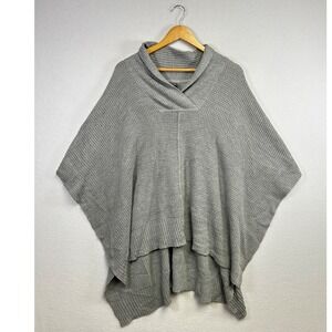 AL YA Gray Waffle Knit Oversized Cowl Neck Poncho Sweater Women's S/M